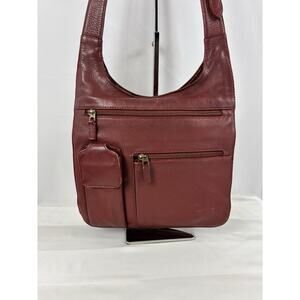 JP Ourse Traveler Bag Red Burgundy Leather Crossbody Pockets